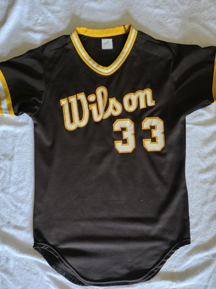 Vintage 70s/80s Wilson Double Knit Baseball Jersey – Padres Colors #33 – S/M