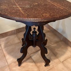 Antique Vintage Old All Wood Table With Rolling Feet. 