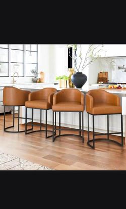 Yellowish-Brown 26 in.Counter Height Fabric Upholstered Bar Stool Kitchen Island Stool With Metal Frame Set of 4