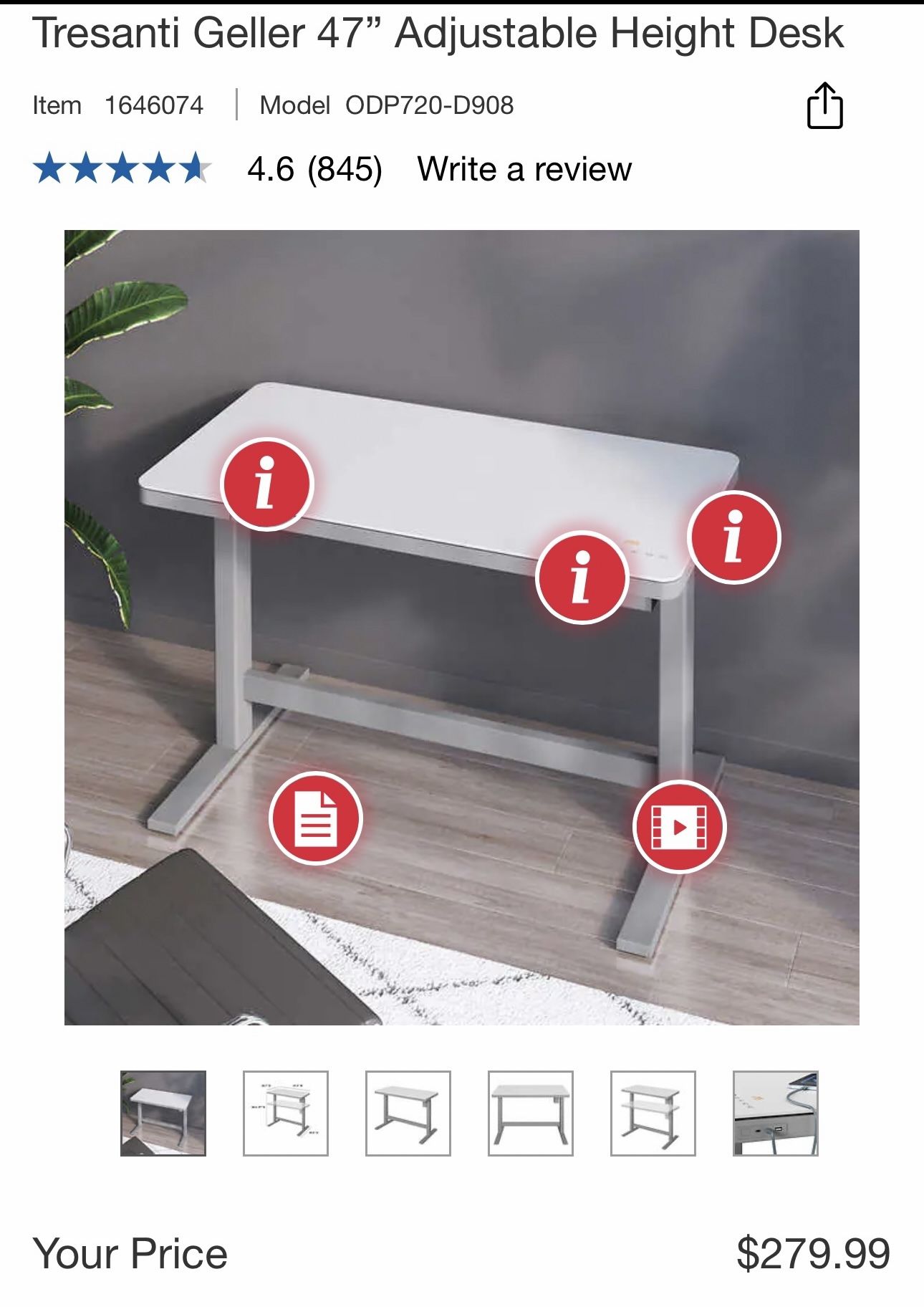 Tresanti Geller 47" Adjustable Height Desk