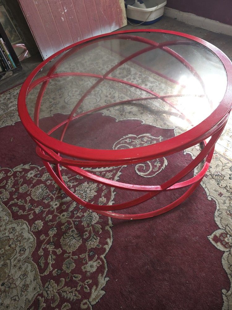 RED GLASS TOP TABLE