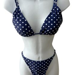 Blue Polka Dot Thong Bikini Women’s Medium NWOT