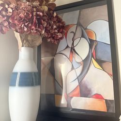 Wall Art, Vase And Artificial Flowers