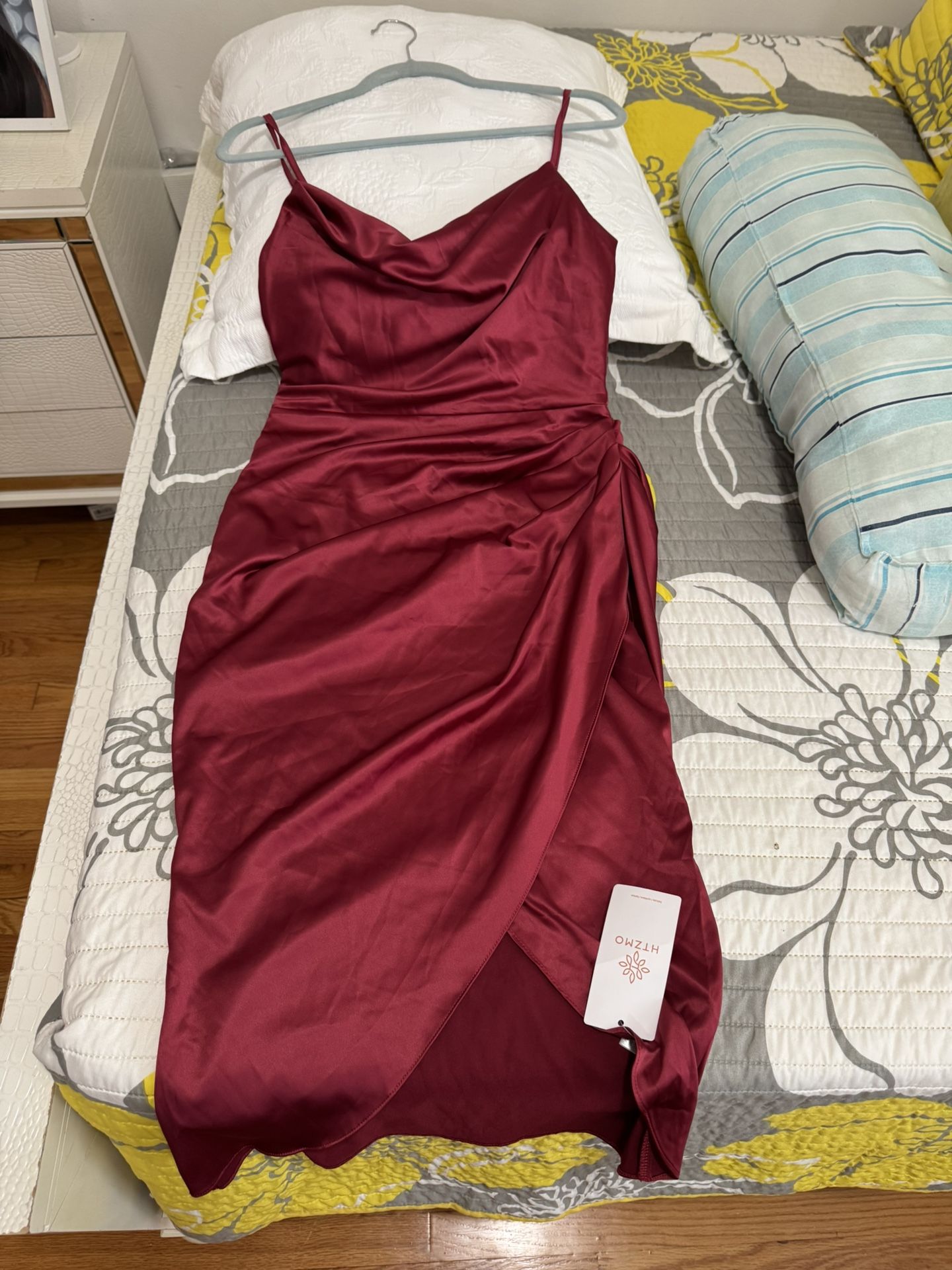 HTZMO  Satin Midi Dress Cowl Neck ,Size Medium Stretch, New Whit Tag.