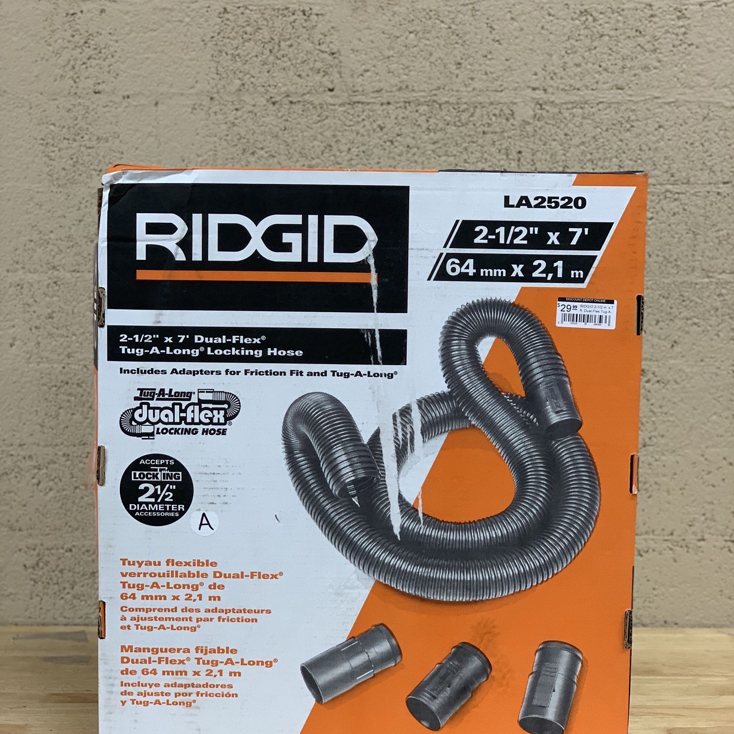 RIDGID 2-1/2 in. x 7 ft. Dual-Flex Tug-A-Long Locking Vacuum Hose