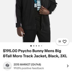 Psycho Bunny Mens Big &Tall Moro Track Jacket, Black