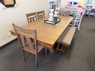 Wood Dining Table Set with Chairs and Bench