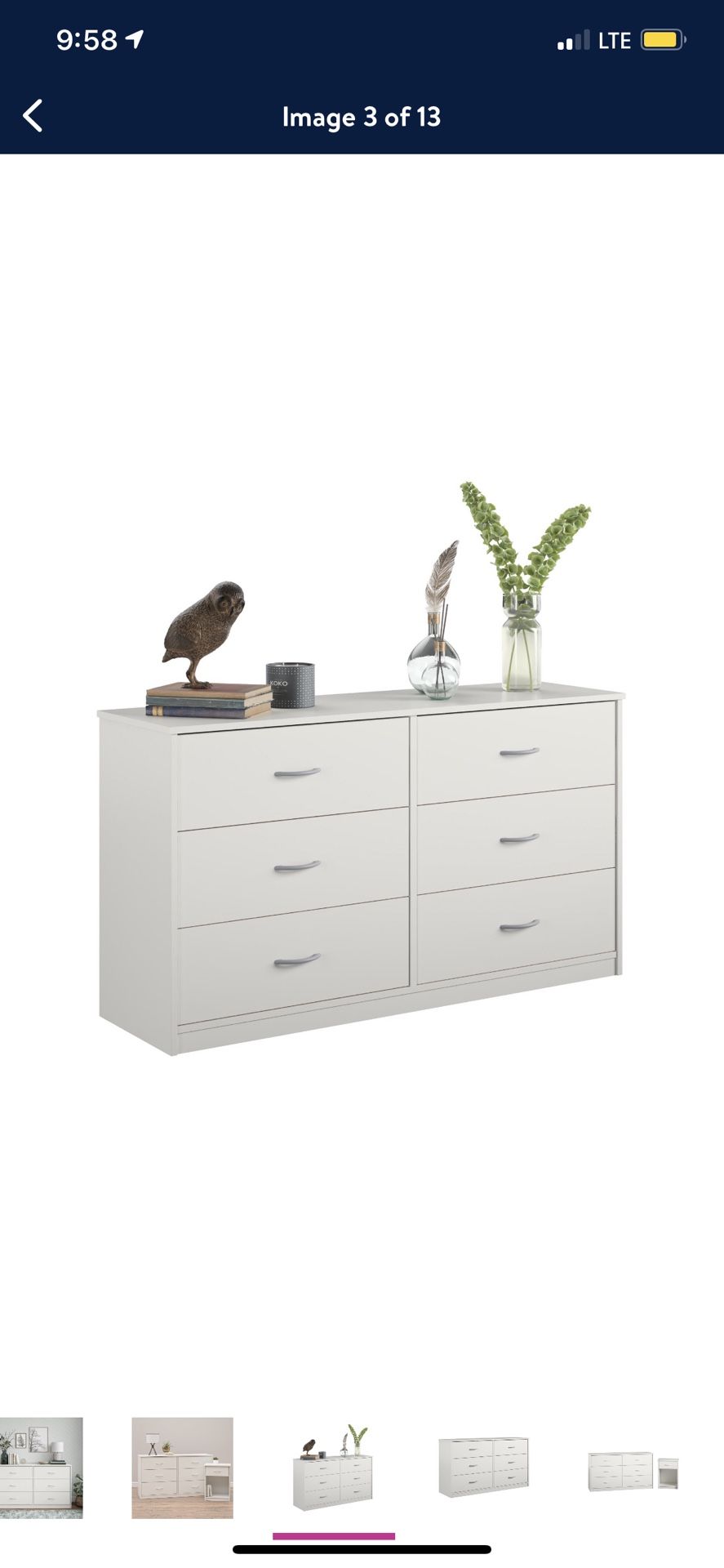 Mainstays Classic 6 Drawer Dresser, White Finish! Like New For Pick-up!!