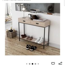 roomfitters Oak Wood Console Table with 2 Drawers, Hallway Foyer Table with Storage Shelves, Narrow Long Sofa Table, Side Table for Living Room,