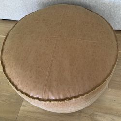 Distressed Brown Faux Leather Ottoman