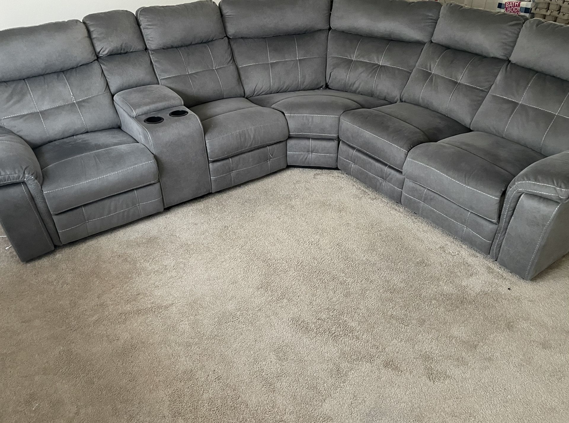 Grey Sectional Couch -two Reclining End Seats