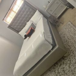 GREY leather Bed With EXTRA TALL Headboard 👌🏻 Diamond Look 💎 