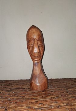 Vintage Hand-Carved Wooden Bust Sculpture, 11" Mid Century Tribal Art