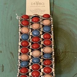 Da Vinci Pink Red Blue Beaded Wide Stretch Band Bracelet Boho Lead Nickel Safe