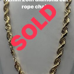 14K 12mm  26in diamond cut rope chain. Re-stock brand news.