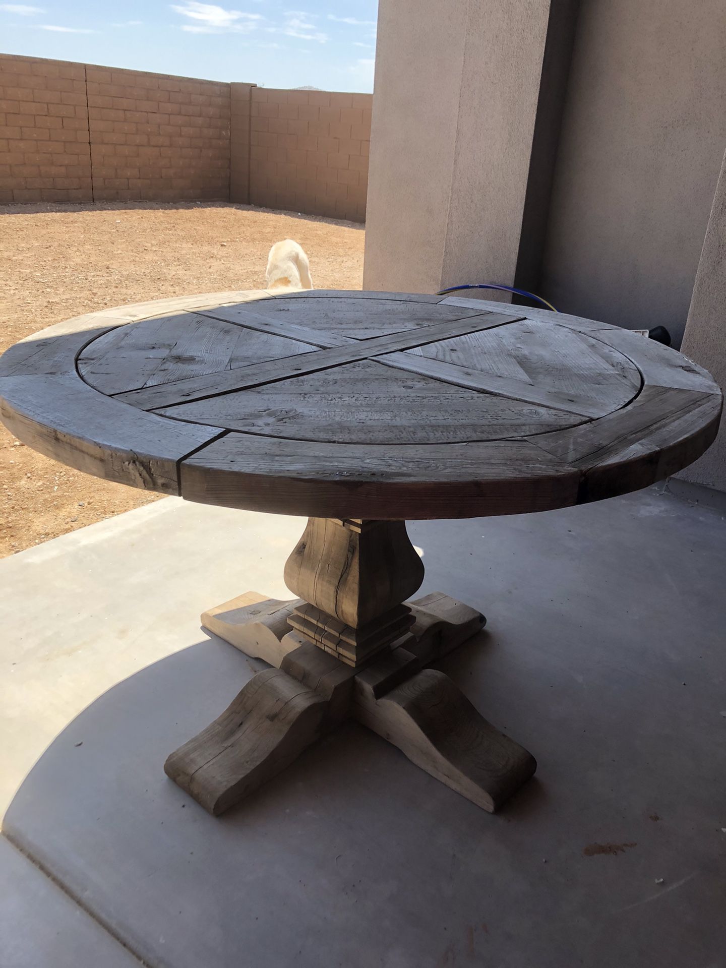 Restoration Hardware Salvaged Wood Trestle Round Dining Table