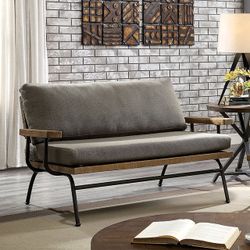 Brand New Gray Gray Modern Industrial Loveseat Black Metal Frame
