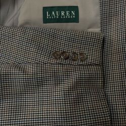 Ralph Lauren Houndstooth Khaki Tan Blazer 48L Made In Canada Wool Sport Coat