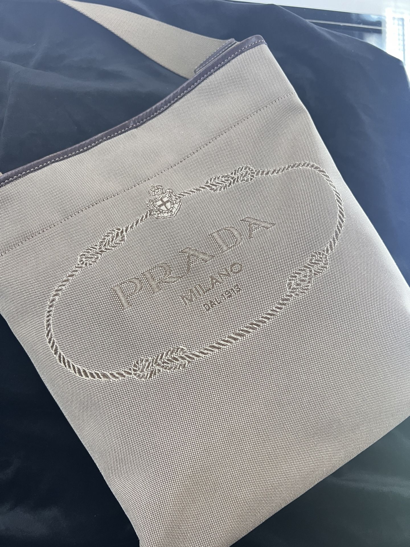 Prada Light Brown Canvas Jacquard Logo Messenger Bag