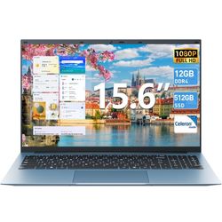 Windows 11 Laptops, 15.6 Inch Laptop computer, 12GB DDR4 512GB SSD with Celeron N5095A Processor, FHD 1920x1080 Notebook, 52WH Battery, 180° Viewing, 