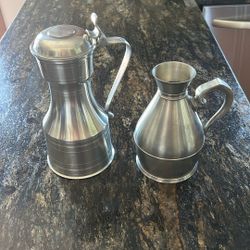 Two Antique Thomas Williams Tappit Hens Pewter Pitchers
