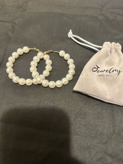 Pearl Hoop Earrings Gold Tone