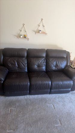 Black Leather 3-Seater Reclining Sofa