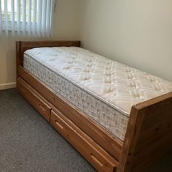 Twin Solid Wood Bed W/ New Mattress 
