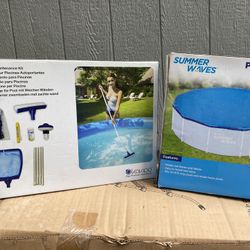 New Summer Waves 12 Ft Active Frame Pool With Pool Ladder, Pool Cover, And Maintenance Kit