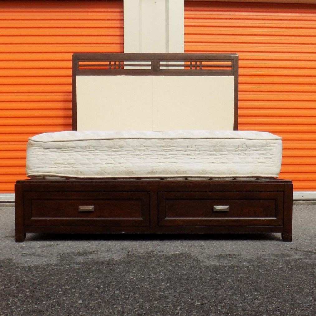 Modern Tall-Back Queen Bed Frame with Sealy Mattress