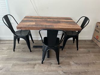 Rustic Wood Dining Table with 3 Metal Chairs
