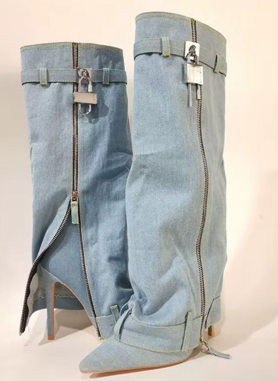 Denim Zipper Boots
