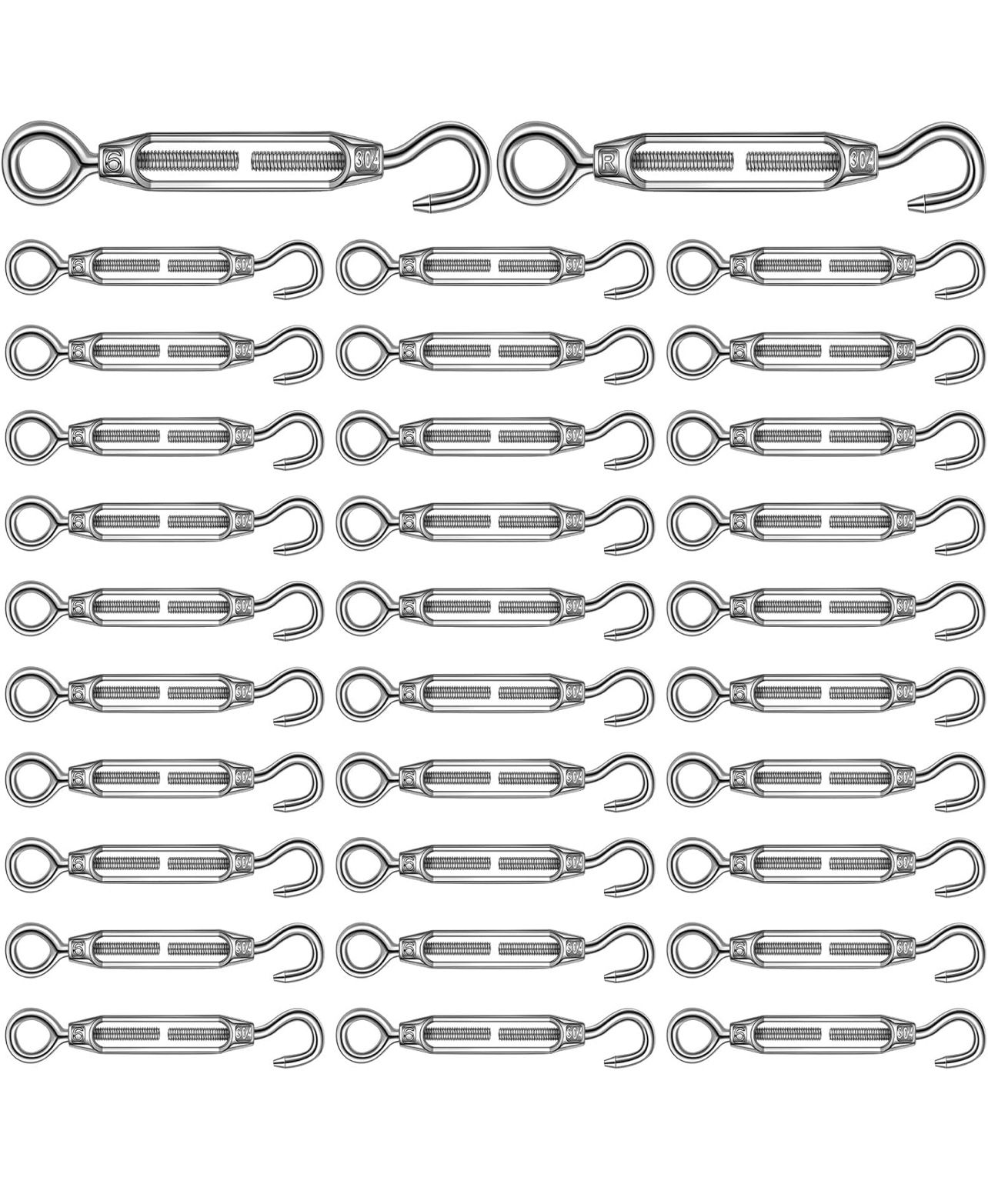 Gisafai 32 Pcs Hook and Eye Turnbuckles for Cables Wire Rope Tension Heavy Duty 304 Stainless Steel Turnbuckle Hook for Fence Gate Tent Sun Shade Inst