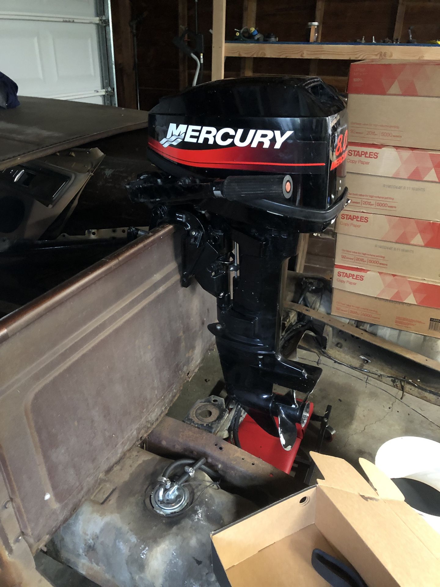Mercury 8 low hours runs great. New water pump and tune up. Come with west marine fuel tanks also