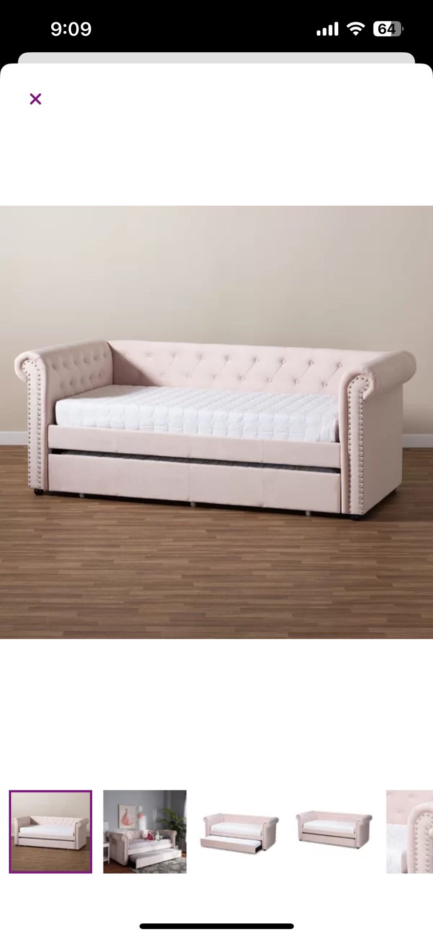 Pink Upholstered Day Trundle Double Twin Bed