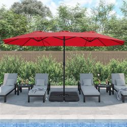 15 ft. x 9 ft. Market Rectangular Outdoor Patio Umbrella  Red