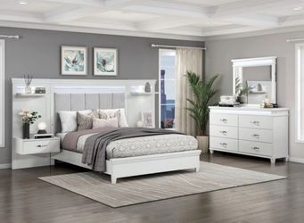 White Bedroom Set with LED Headboard