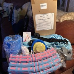 New 4 in 1 Yoga Equipment Set; Anti-Burst & Slip Resistant Yoga Ball, Leg Stretcher Strap for Pilates, Free Weight Hula Hoop, Resistance Band 