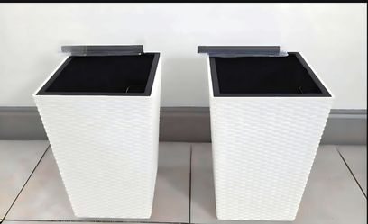 PAIR of 16" (Tall) White Square Textured Planters with Irrigation (2 for $40) @ Lasting  Creations