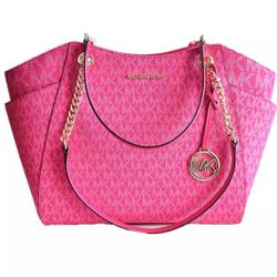 Michael Kors Jet Set Travel Large Chain Shoulder Tote Bag MK Electric Pink