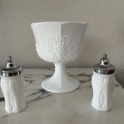 Milk Glass Salt, Pepper Shaker & Vase