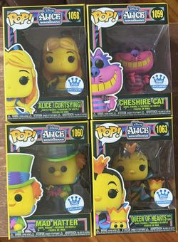 NEW Set of 4 Funko Pop! Alice in Wonderland Black Light Funko Shop Exclusive