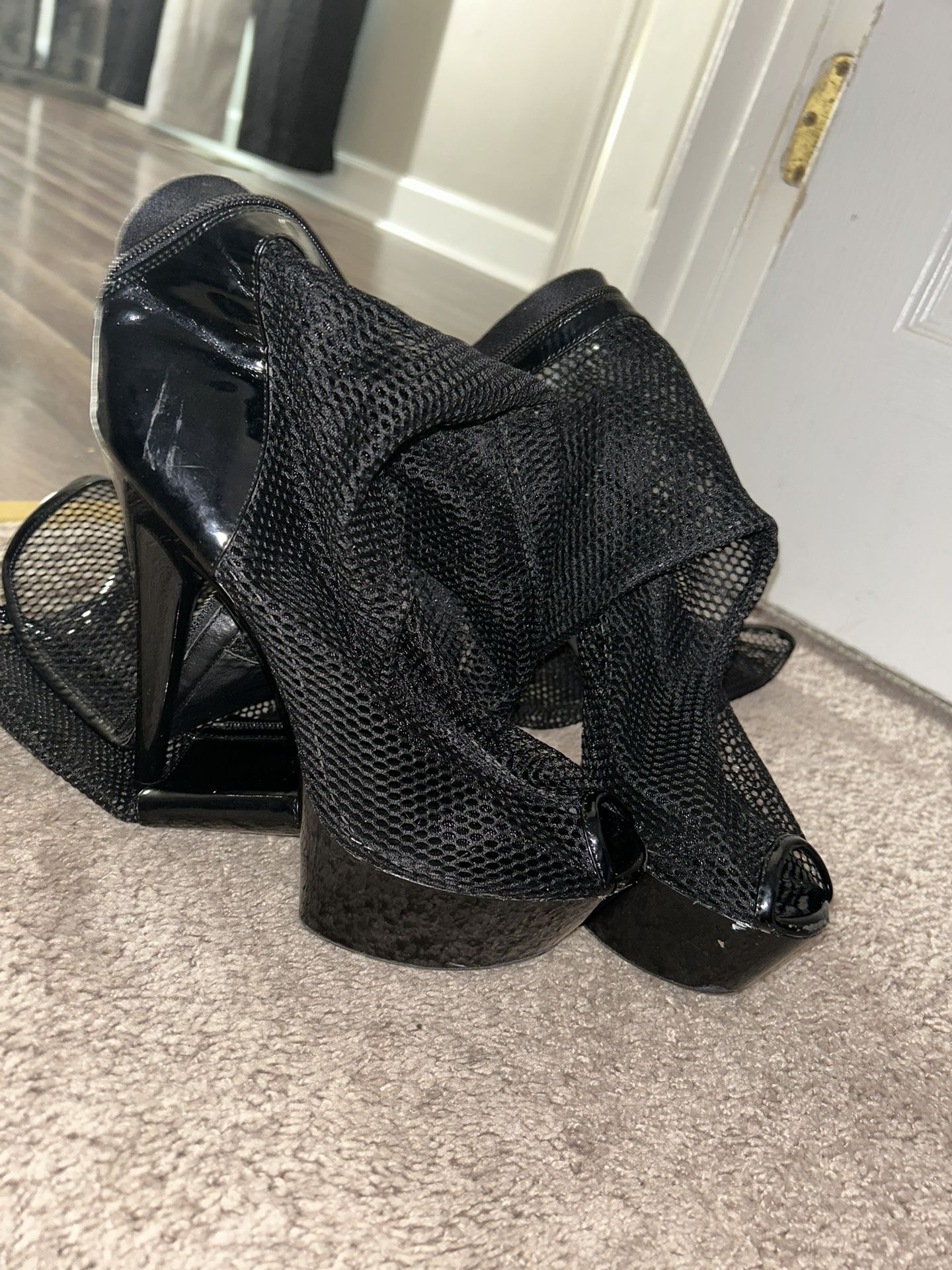 Ellie Fishnet Platform Stripper Heels