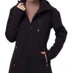 New Cute Women's Softshell Jacket with Removable Hood, Fleece Lined Waterproof Windproof Outdoor Cycling Hiking Waistline Coat