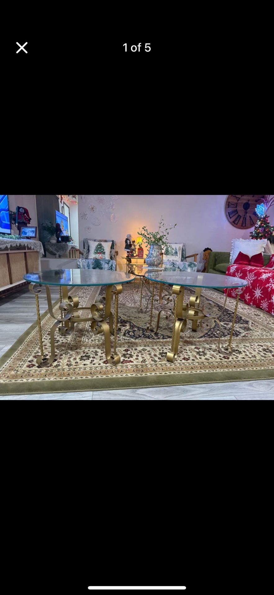 Vintage Hollywood Regency style gold metal and glass accent tables (2)