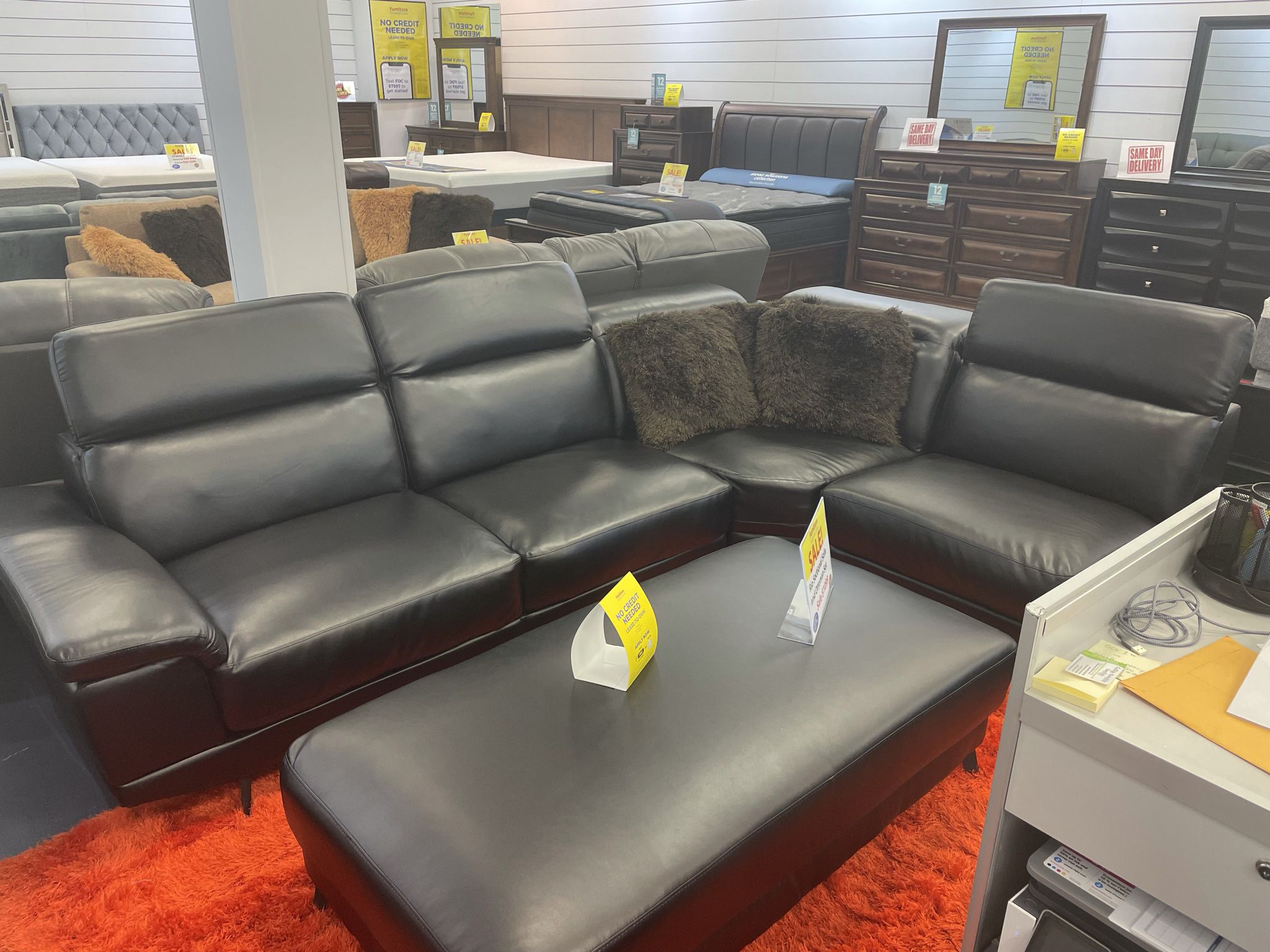 Rio Black Sectional Sofa With Ottoman ** Ellenton Outlets ** No Credit Needed ** In Stock Now!