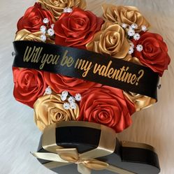 Valentines Heart Shaped Box With Ribbon Flower
