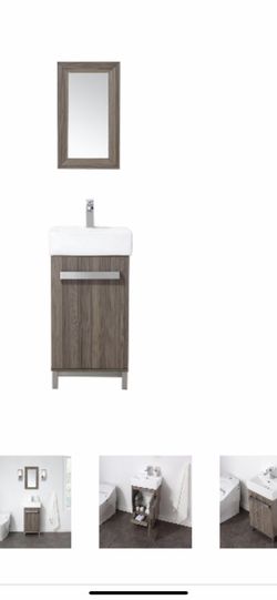 Home Decorators Collection Maelynn 18 in. W x 12 in. D Vanity in Ash with Ceramic Vanity Top in White with White Sink and Mirror