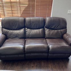Chocolate Leather Couch (Double Recliner) 