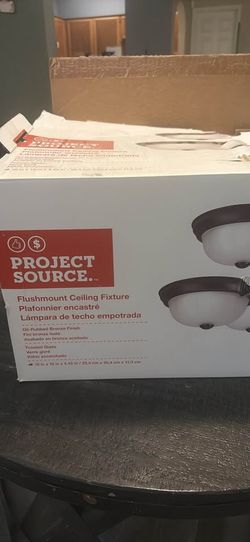 Pair (2) Project Source Flush Mount Ceiling Light Fixtures – Oil Rubbed Bronze / Frosted Glass